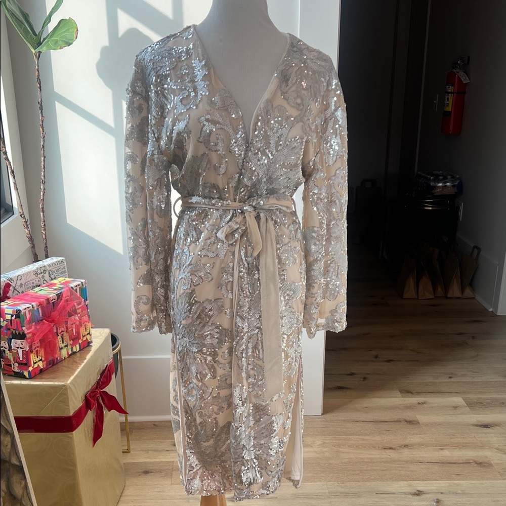 Sage Silver Sequin Robe